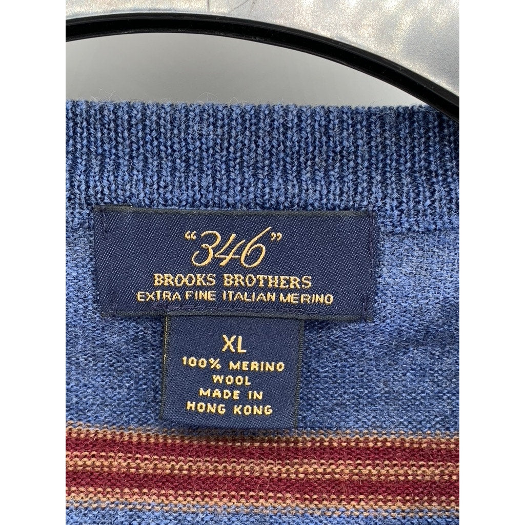 BROOKS BROTHERS 346 Men's Vintage Blue-Red Striped Merino Wool Sweater SZ XL