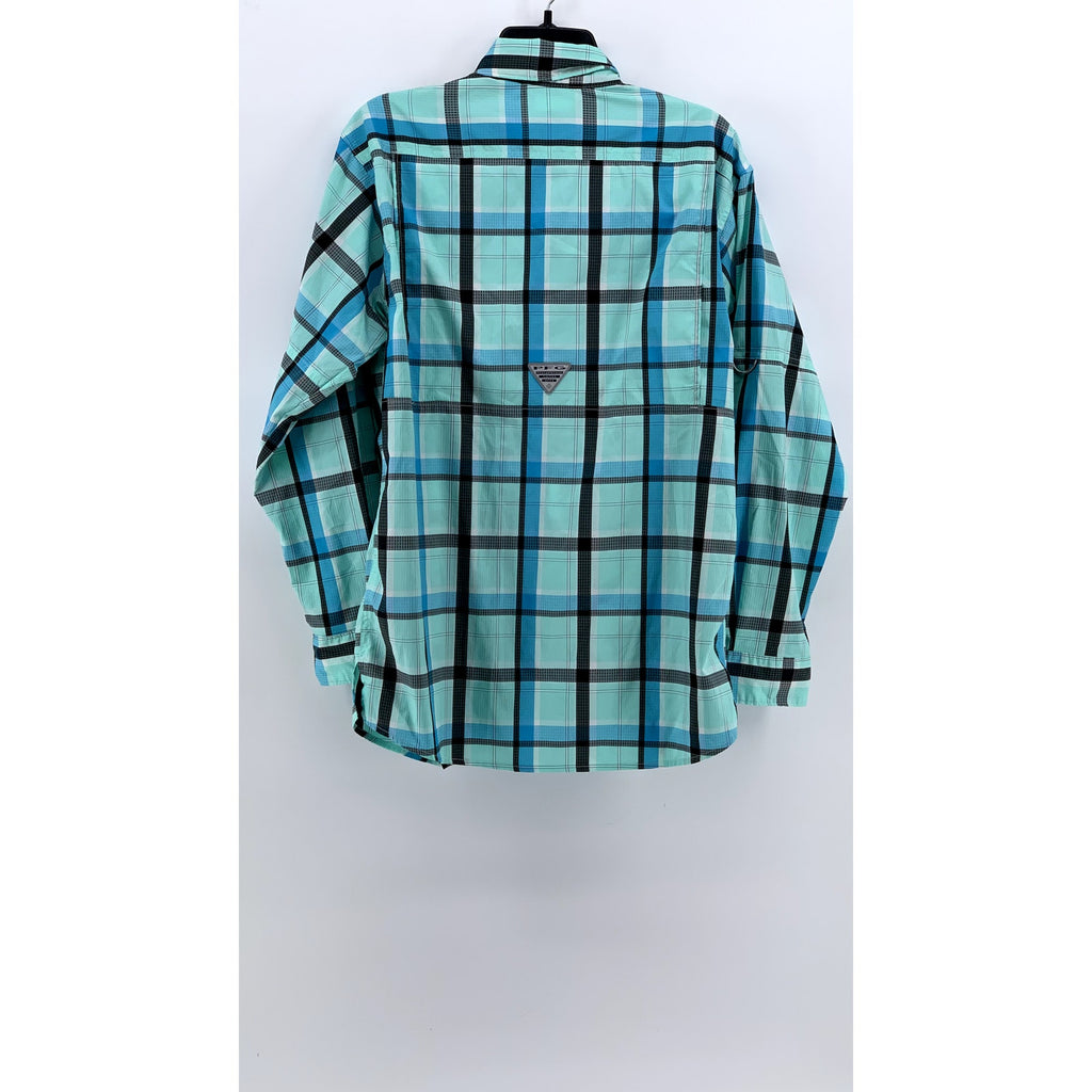 COLUMBIA Men's Blue Plaid PFG Button-Up Long Sleeve Shirt SZ S