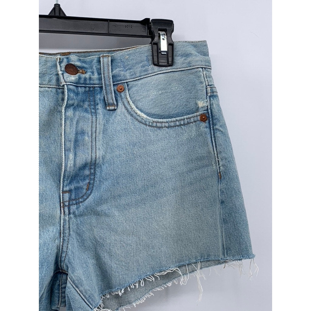 MADEWELL Women's Light Blue Distressed Relaxed Denim Cotton Shorts SZ 25