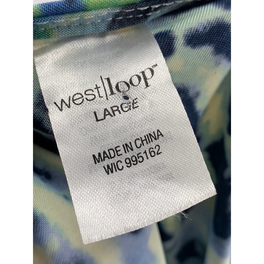 WEST LOOP Women's Blue-Green Printed V-Neck Sleeveless Maxi Dress SZ L