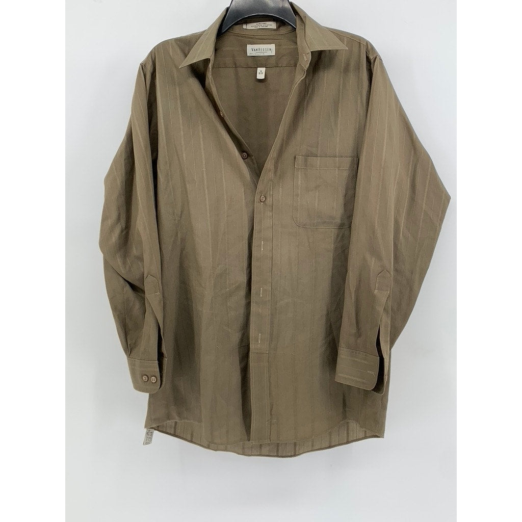 VAN HEUSEN Men's Vintage Tan Satin Striped Button-Up Shirt SZ 15 32/33