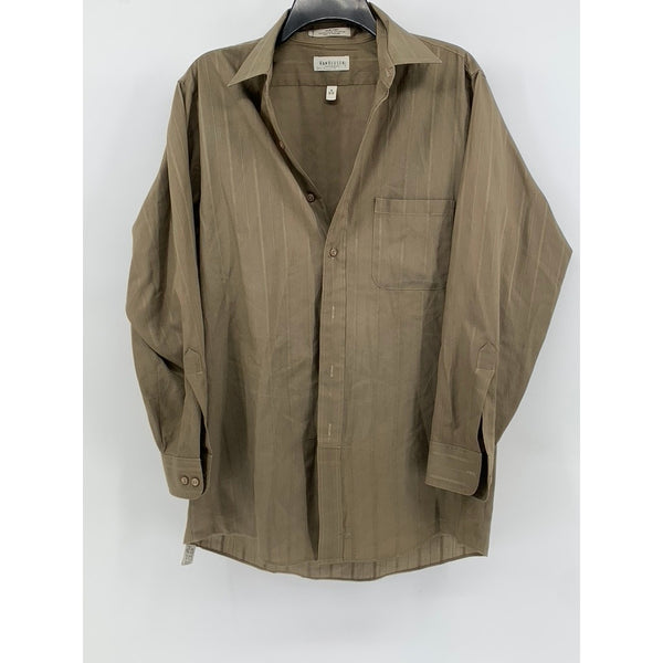 VAN HEUSEN Men's Vintage Tan Satin Striped Button-Up Shirt SZ 15 32/33
