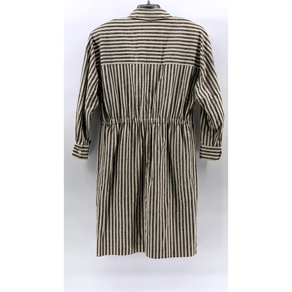 THE HE-RO GROUP Women's Vintage Black-Off White Striped Shirt Dress SZ 12