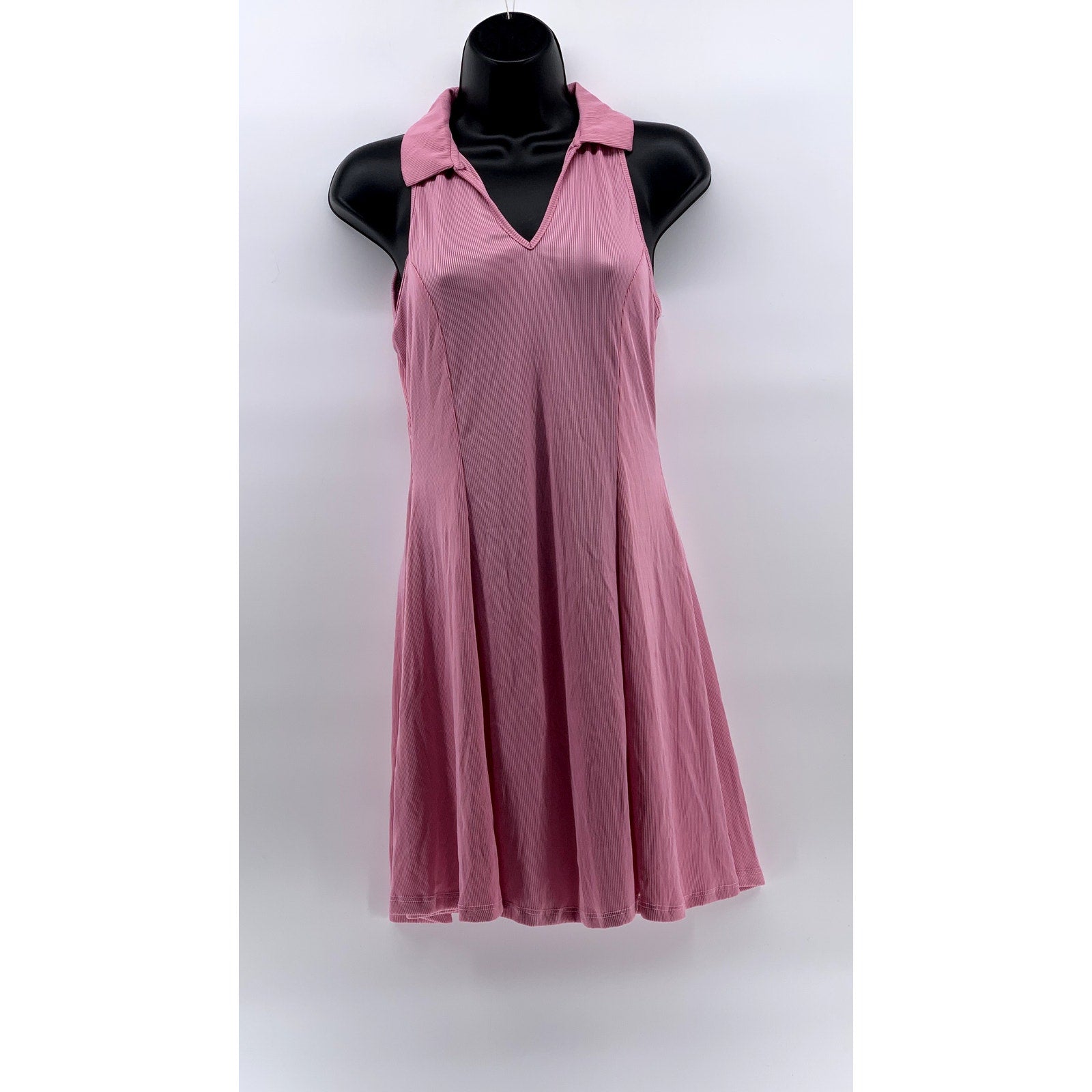 HEART & HIPS Women's Pink Ribbed V-Neck Collared Sleeveless Mini Dress SZ L