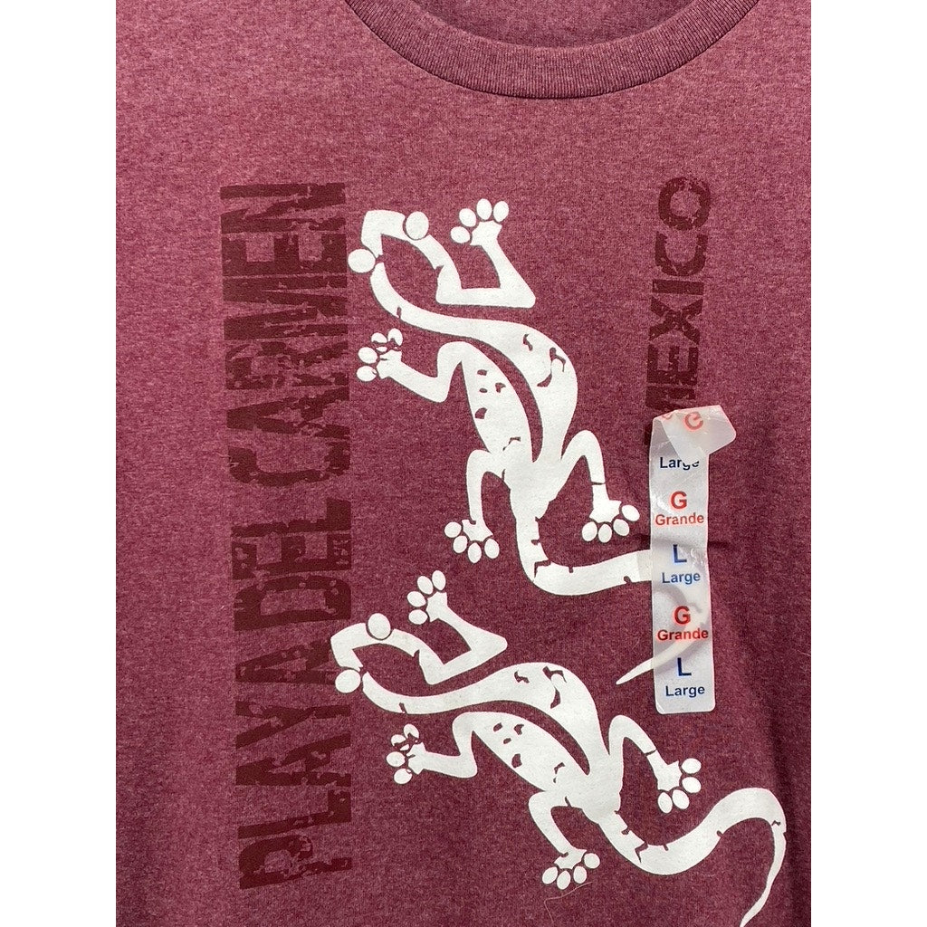 UNBRANDED Men's Burgundy Playa Del Carmen Graphic Short Sleeve T-Shirt SZ L