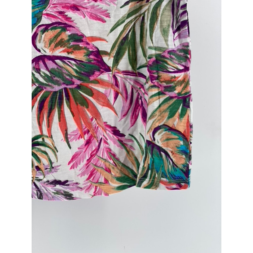 ST. JOHN'S BAY Women's White Multi Tropical Print Cotton Tank Top SZ L