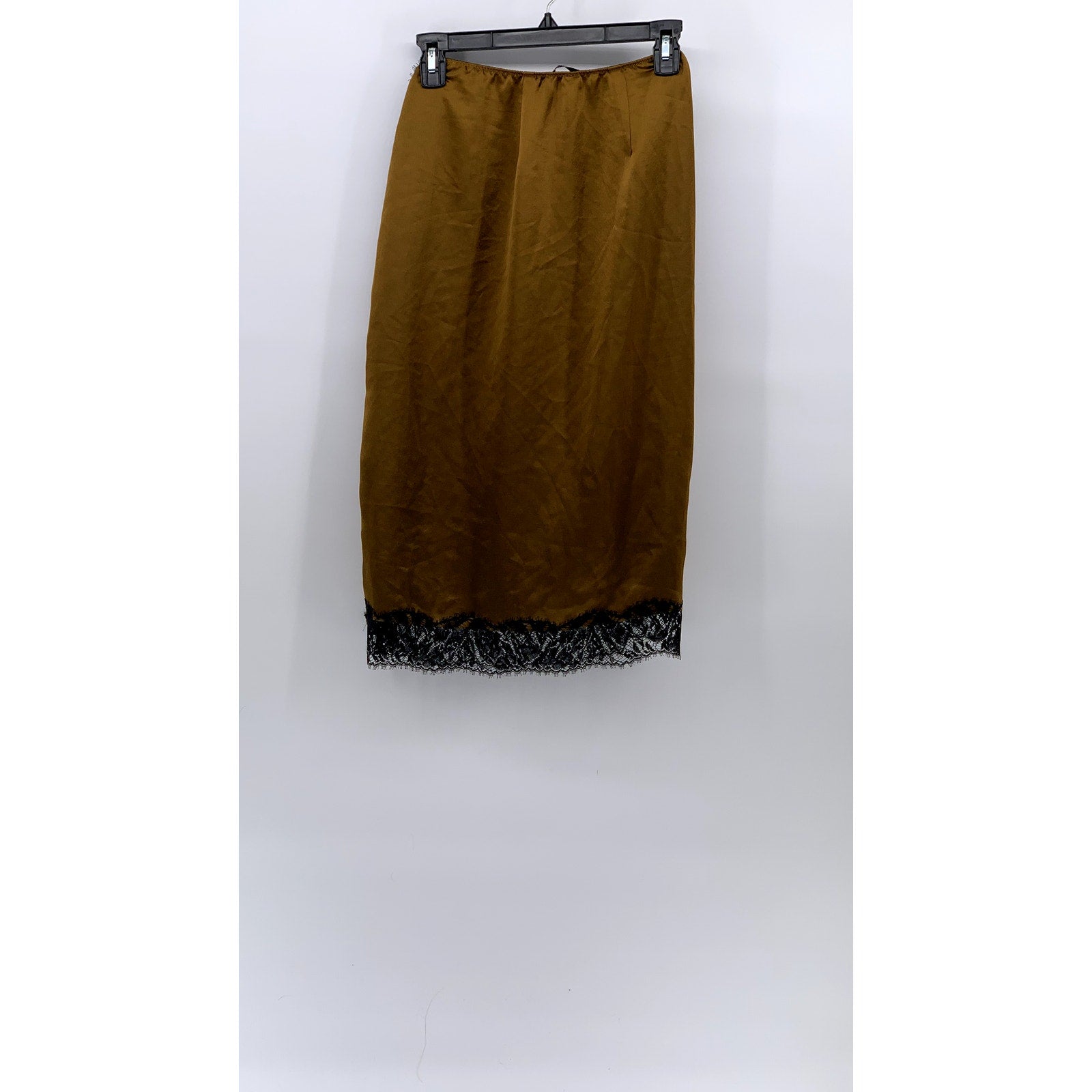 VICTORIA SECRET Women's Gold-Black Lace-Trim High-Rise Straight Midi Skirt SZ XS