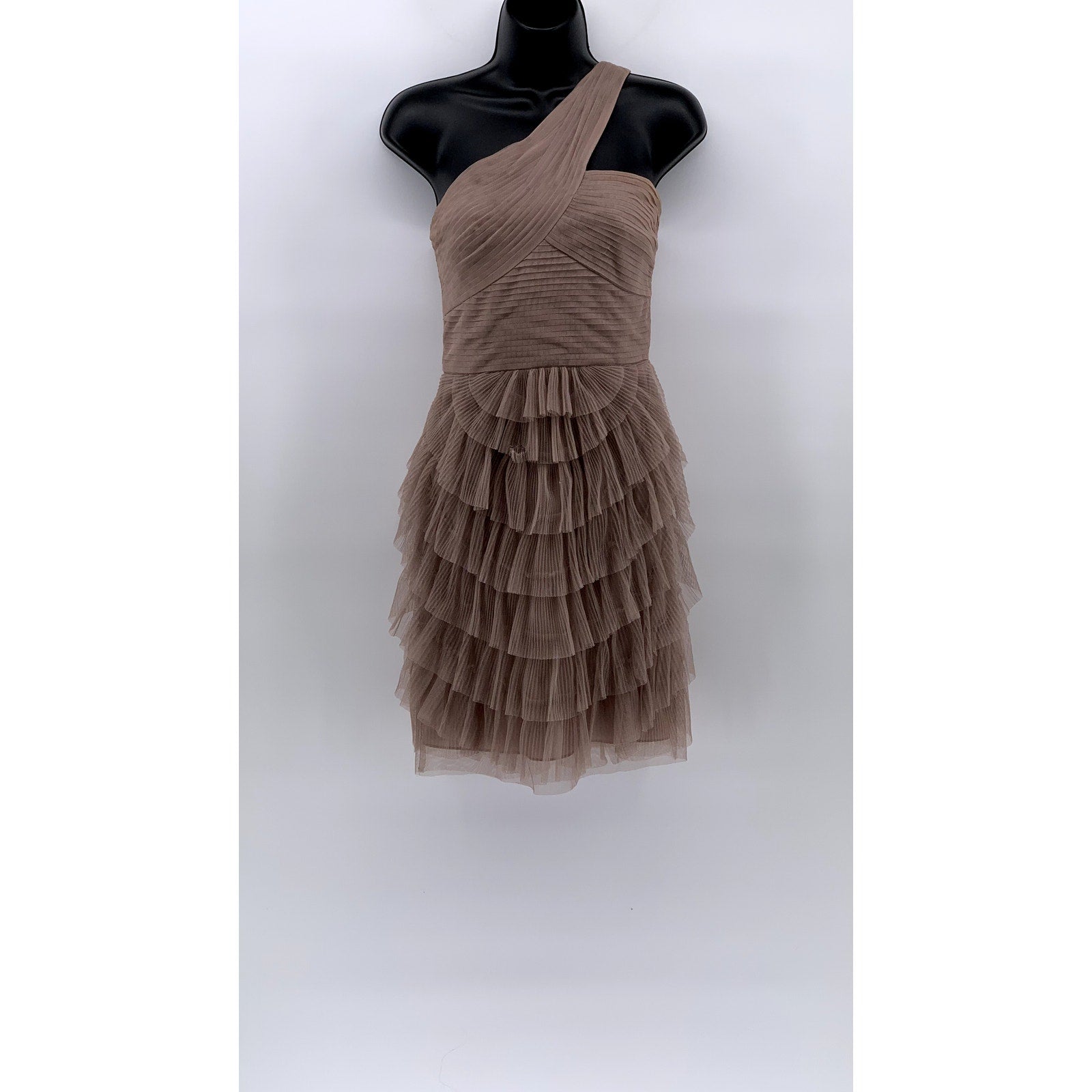 BCBGMAXAZARIA Women's Sepia Beige Azria Ella One-Shoulder Cocktail Dress SZ 6
