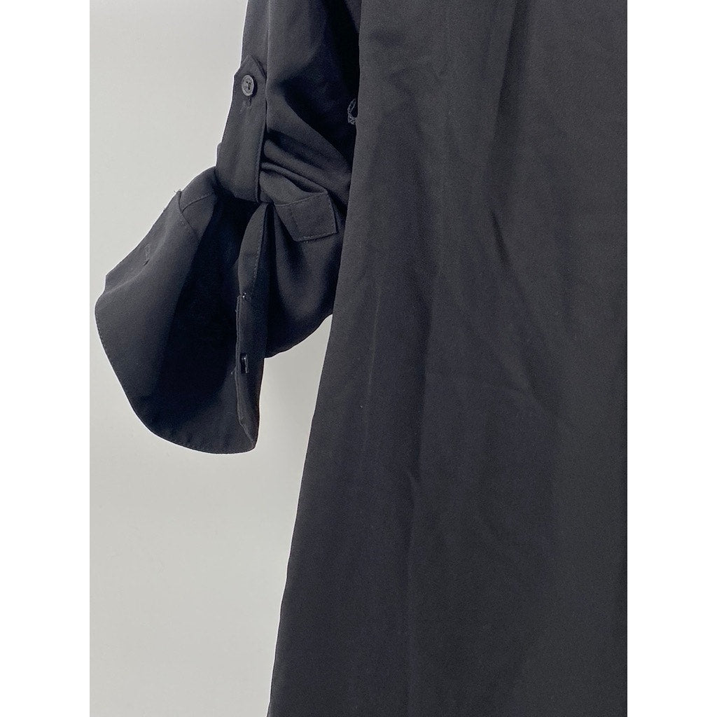 EXPRESS Women's Black Button-Up Long Roll Sleeve Mini Dress SZ XS