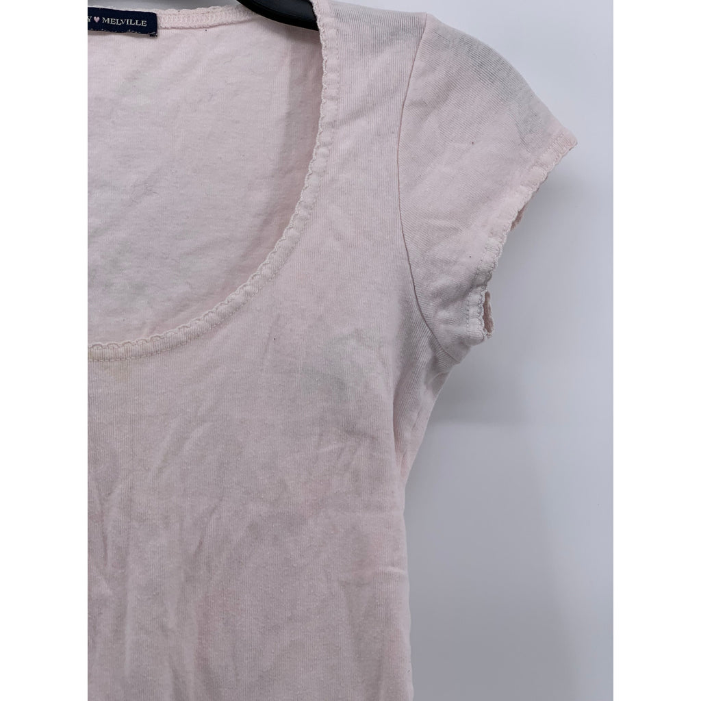 BRANDY MELVILLE Women's Light Pink Scoop-Neck Short Sleeve Casual Top SZ OS
