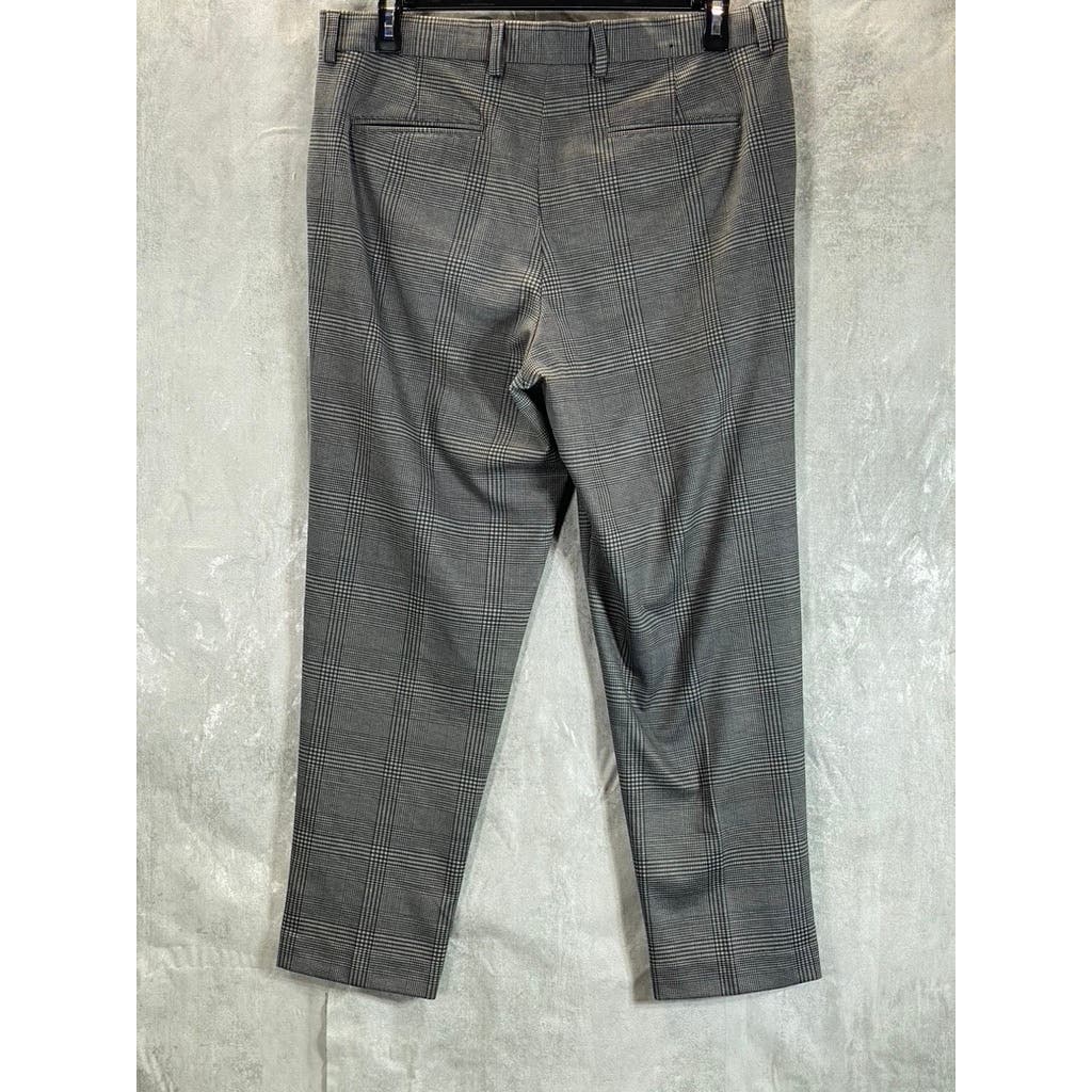SELECTED HOMME Men's Charcoal Plaid Slight Tapered Jersey Cropped Pants SZ XL