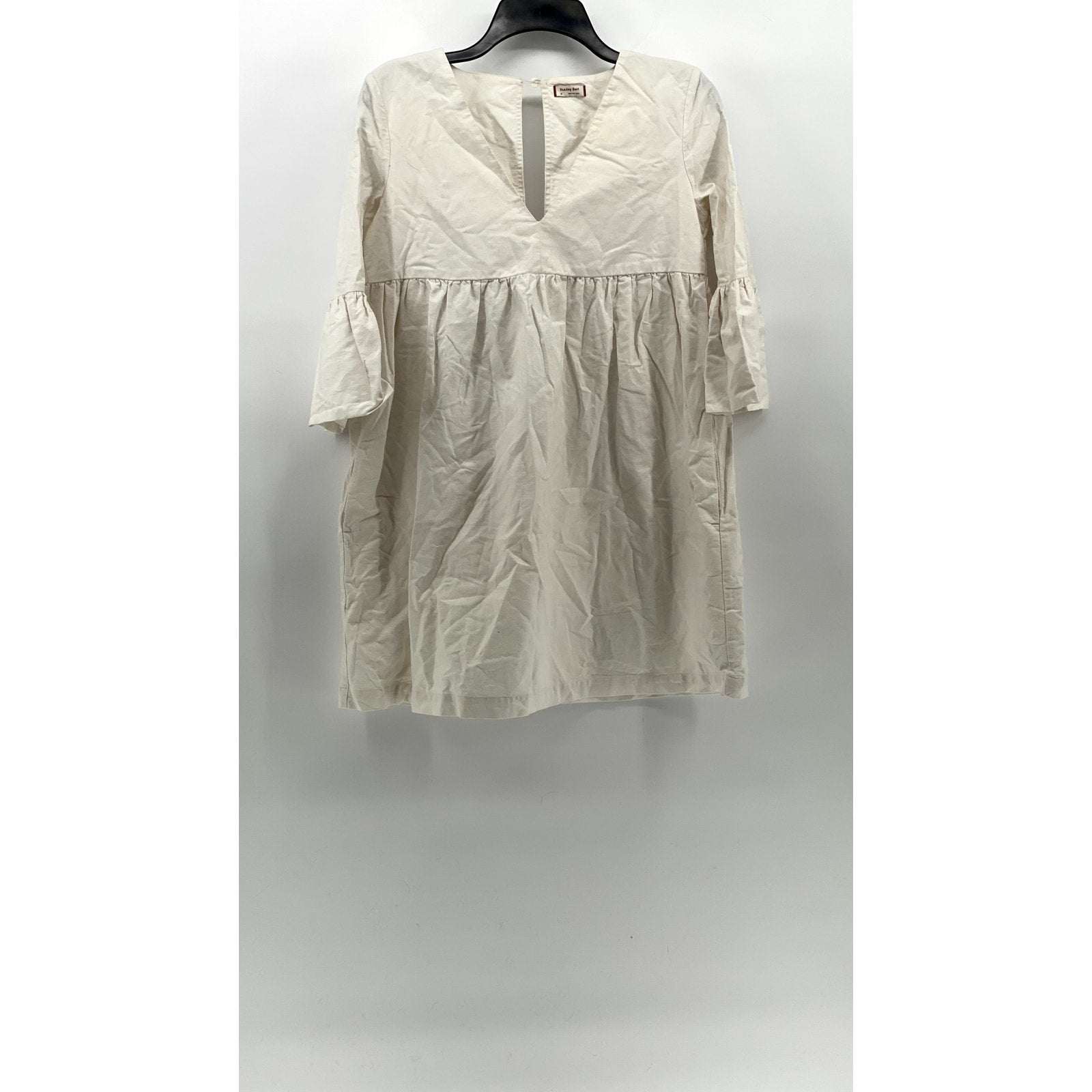 SUNDAY BEST Women's White Solid V-Neck Elbow Bell Sleeve A-Line Mini Dress SZ XS