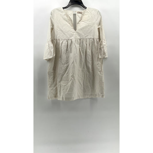 SUNDAY BEST Women's White Solid V-Neck Elbow Bell Sleeve A-Line Mini Dress SZ XS