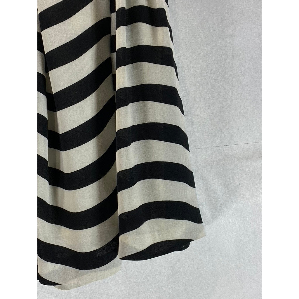 BANANA REPUBLIC Women's Petite White/Black Striped Pleated Mini Skirt SZ 0/P