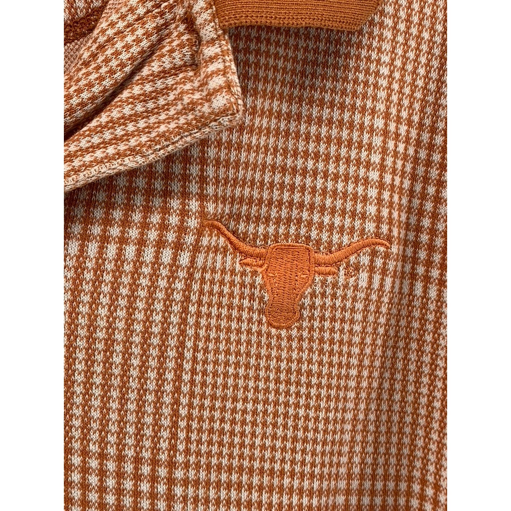 BOA RESORTS Men's Vintage Orange Mini Grid Cotton Short Sleeve Polo Shirt SZ XXL