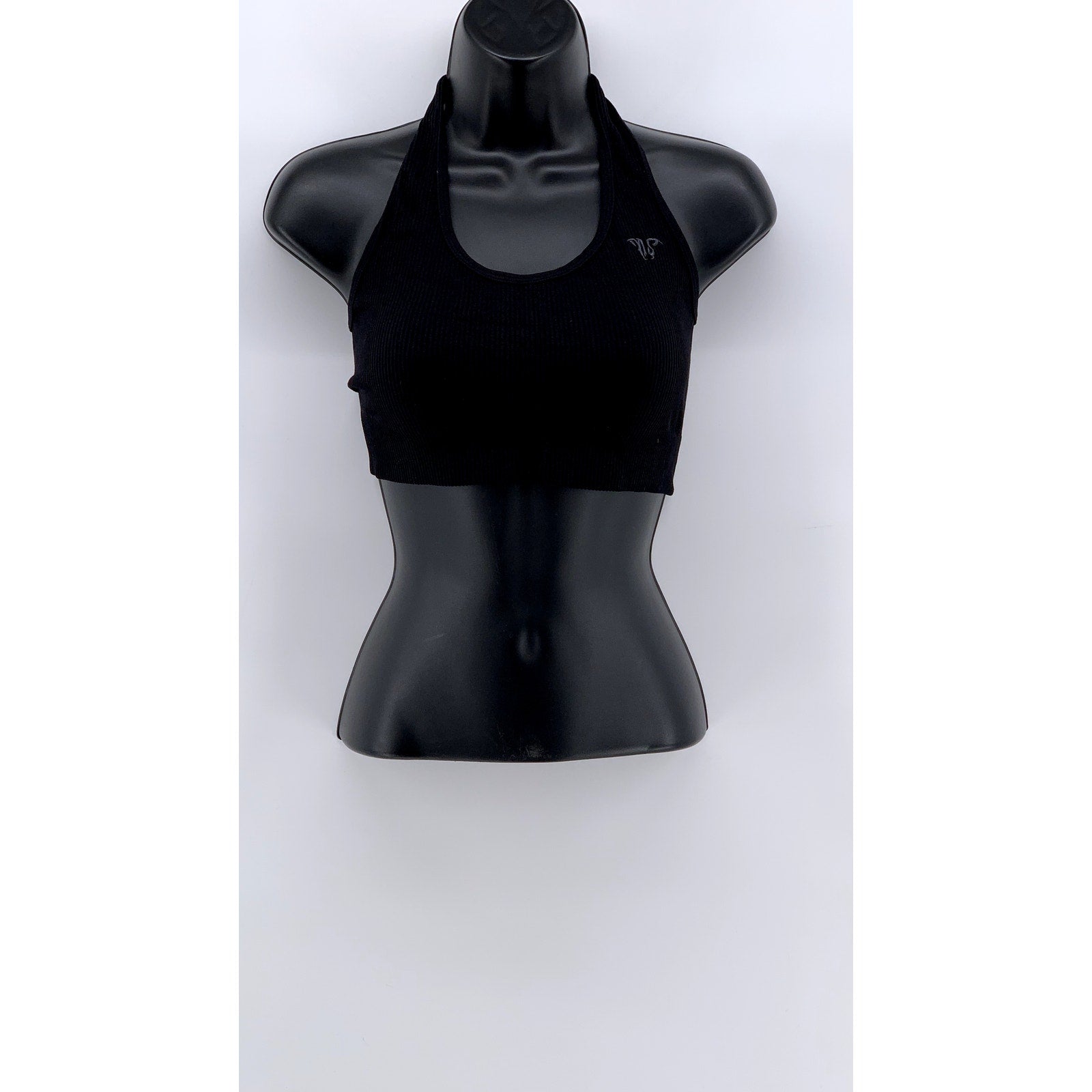 UNBRANDED Women's Black Ribbed Halter Crop Top SZ S