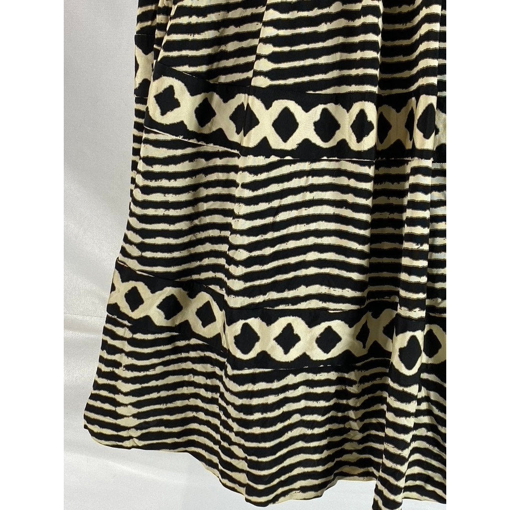 TRACY REESE New York Women's Black/Cream Printed Strapless Midi Dress SZ S