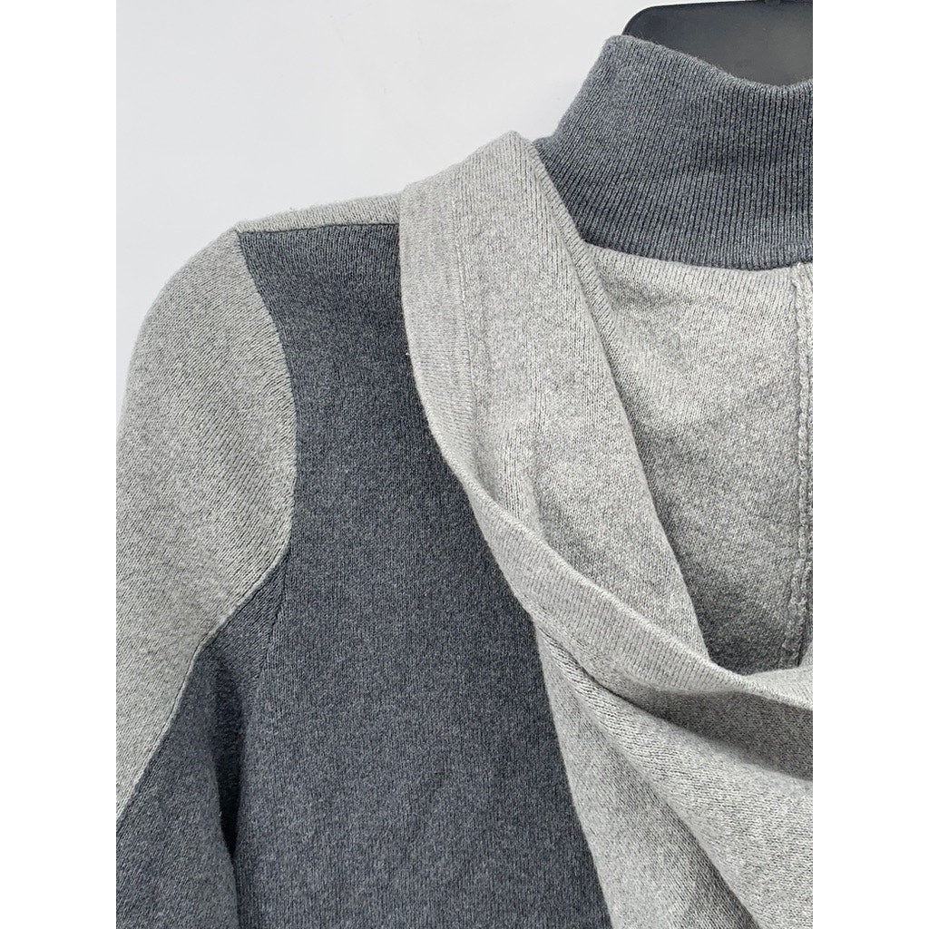 RACHEL ZOE Women's Dark-Light Gray Coloblock Knit Zip-Up Hooded Sweater SZ L