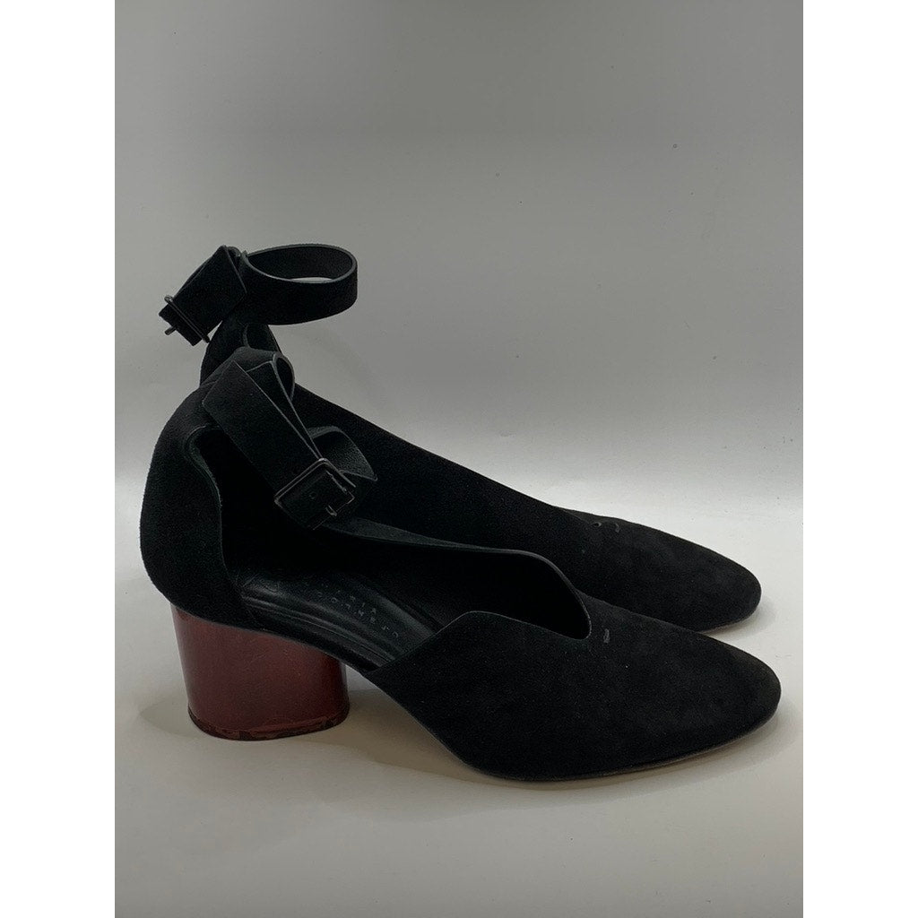 ZERO + MARIA CORNEJO Women's Black Leather Ankle Strap Heeled Sandals SZ 40(9)