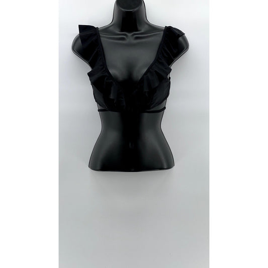 AERIE Women's Black Ruffle Wrap V-Neck Bikini Top SZ M