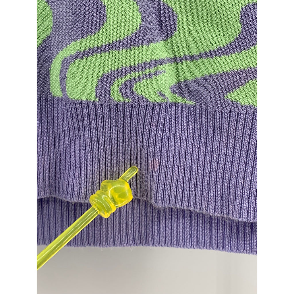 MISS LOVE Women's Purple-Green Swirl Crewneck Sleeveless Retro Sweater Vest SZ M