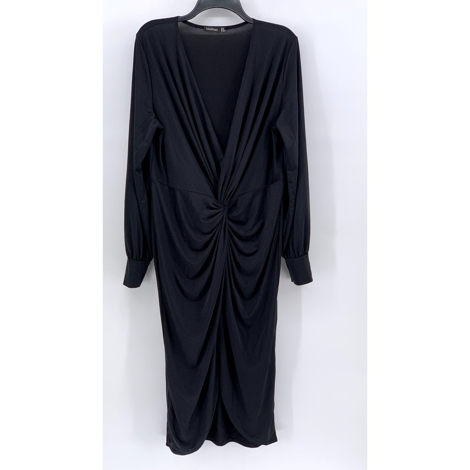 BOOHOO Women's Black Ruched Long Sleeve Dress SZ 14