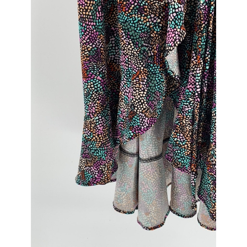 BAR III Women's Plus Black-Multi Printed Ruffle Wrap Dress SZ 0X