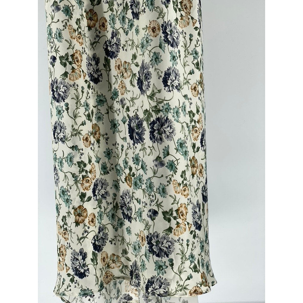 ZARA Women's White Floral Print Scoop-Neck Back-Button Detail Maxi Dress SZ S