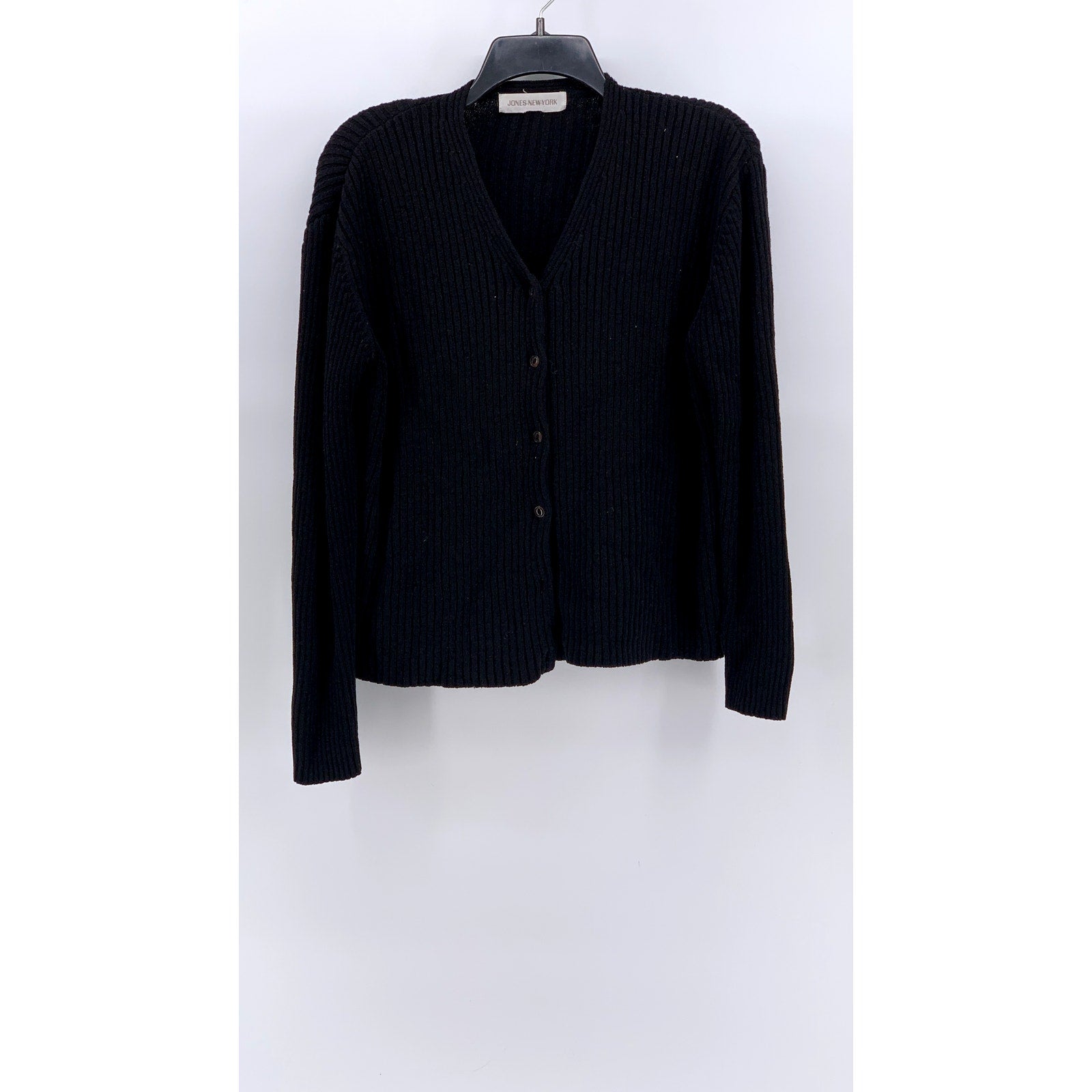 JONES NEW YORK Women's Black Rib Knit Button-Up Cardigan SZ M
