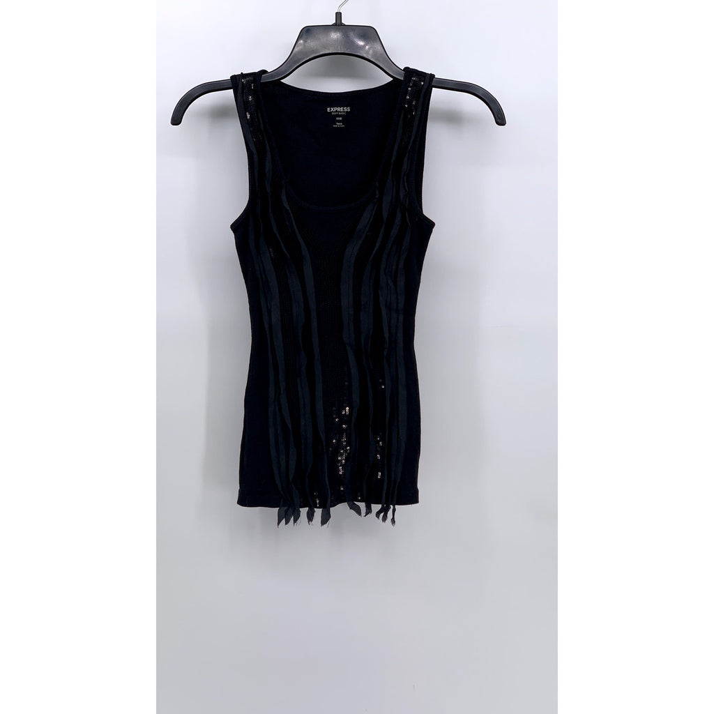 EXPRESS Women's Black Ruffle-Sequin Tank Top SZ 2XS