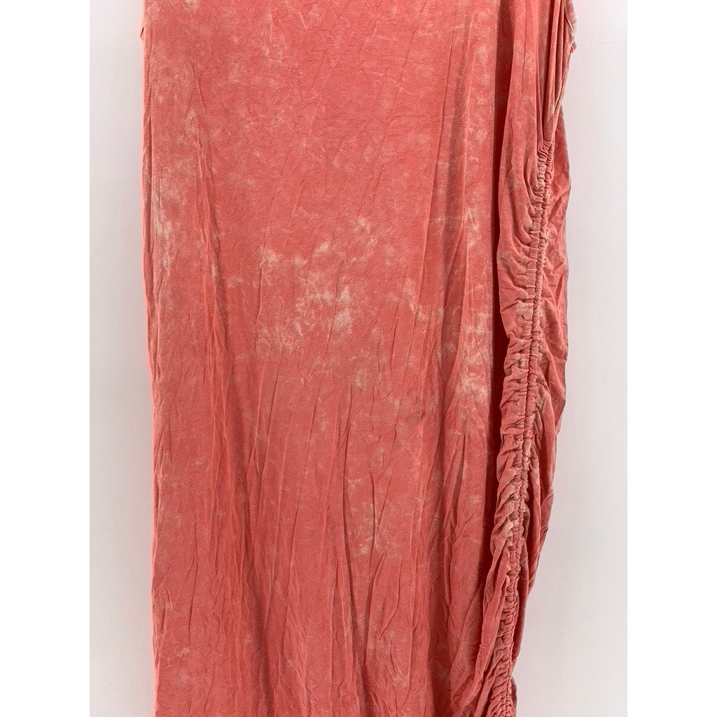 TORRID Women's Peach Tie-Dye Super Soft Knits Side Ruched Maxi Dress SZ 1