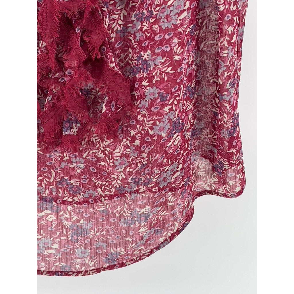 PARISIAN BELLE COLLECTION Women's Plus Burgundy Floral Fringe Top SZ 18/20