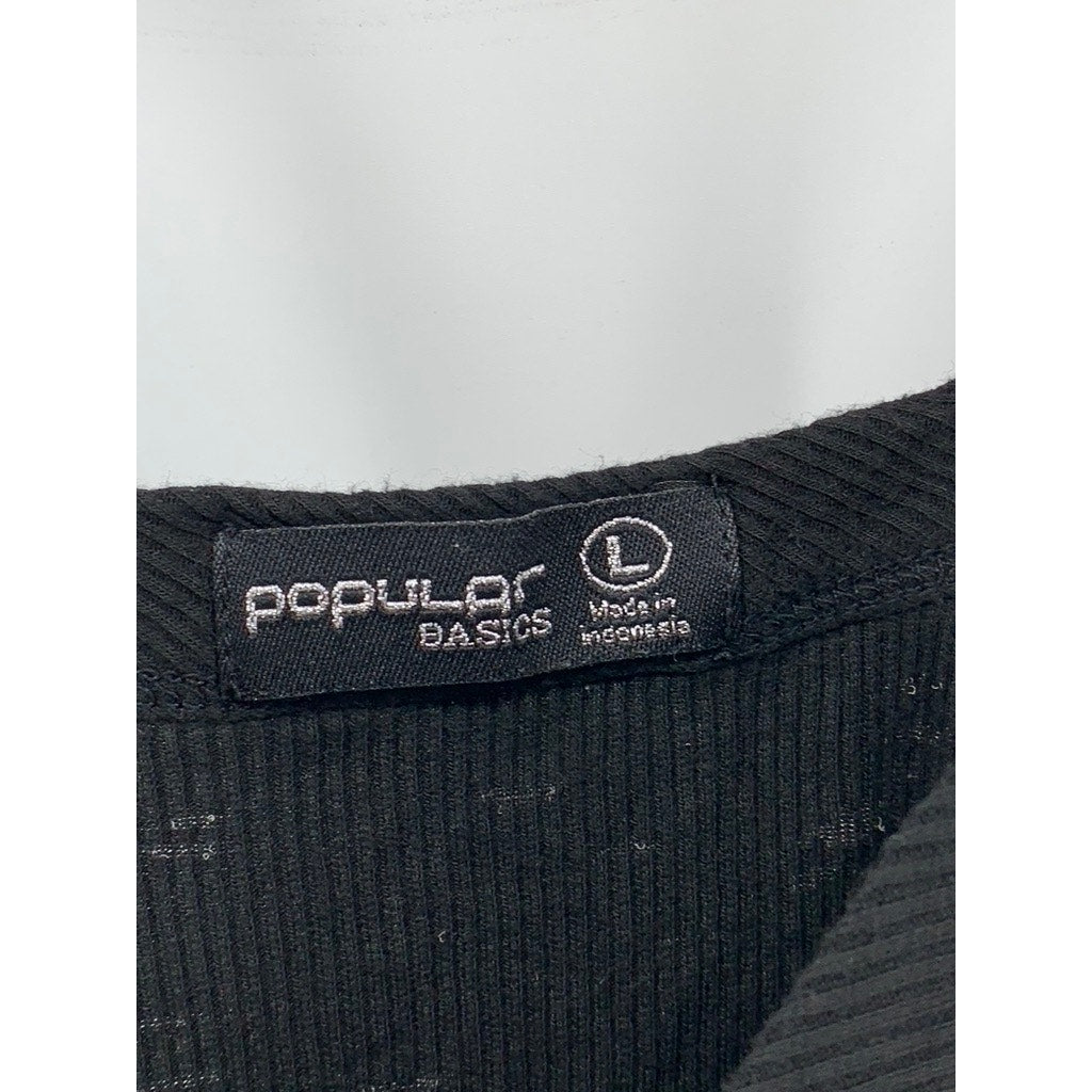 POPULAR BASICS Women’s Black Ribbed Scoop-Neck Sleeveless Cropped Top SZ L