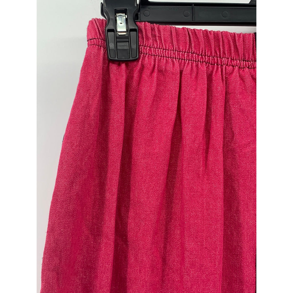 XIAO Women's Pink-Black Elastic-Waist Pull-On Midi A-Line Skirt SZ S