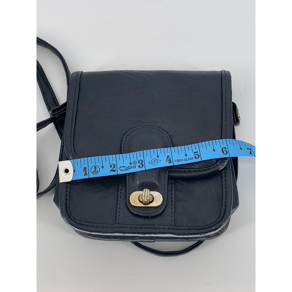 UNBRANDED Women's Dark Navy Faux-Leather Flap Crossbody Bag SZ OS