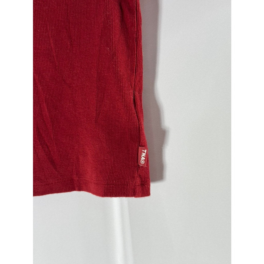 Aritizia TNA Women's Red Ribbed Cropped Homestretch Crew Waist T Shirt SZ S