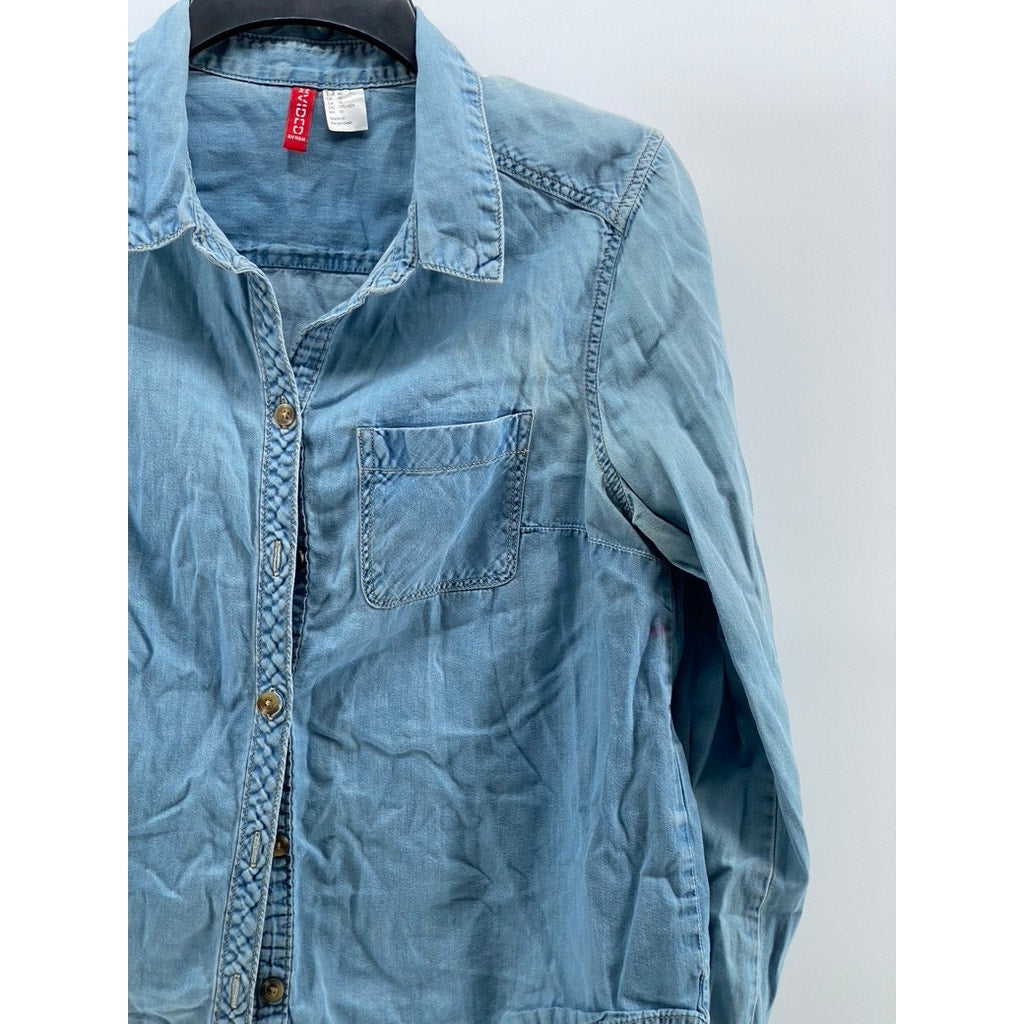 DIVIDED BY H&M Women's Blue Denim Button-Up Long Sleeve Casual Top SZ 10