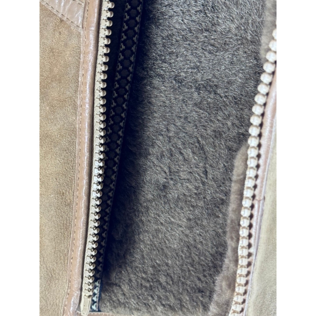 VINTAGE Women's Brown/Tan Shearling Leather Zip-Up Coat SZ M