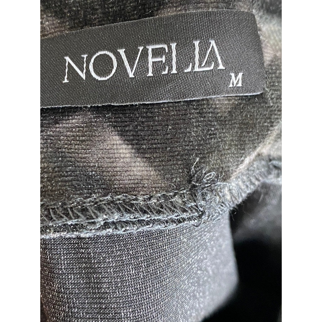 NOVELIA Women’s Charcoal Gray Printed Velvet Long Sleeve Turtleneck Top SZ M