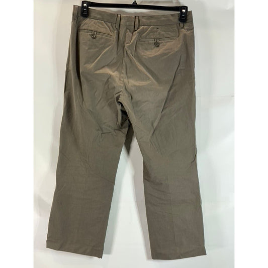 BANANA REPUBLIC Men's Brown Pinstripe Slim-Fit Non-Iron Flat Front Pant SZ 36X30
