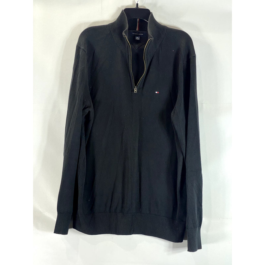 TOMMY HILFIGER Men's Solid Black Quarter-Zip Pullover Sweater SZ XL