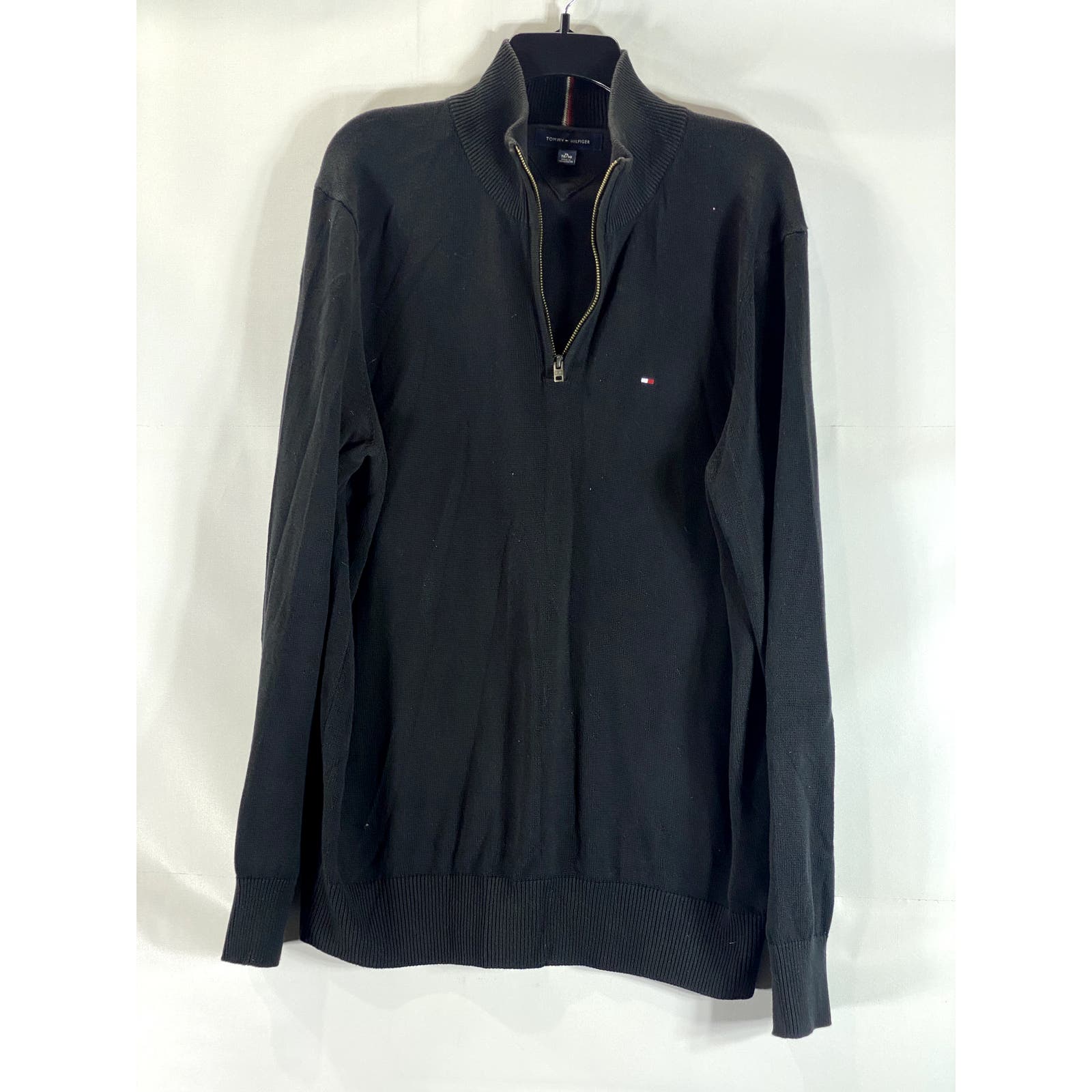 TOMMY HILFIGER Men's Solid Black Quarter-Zip Pullover Sweater SZ XL