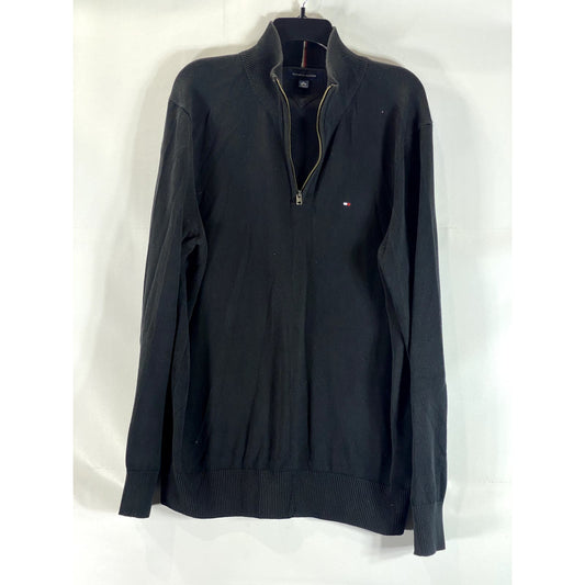 TOMMY HILFIGER Men's Solid Black Quarter-Zip Pullover Sweater SZ XL