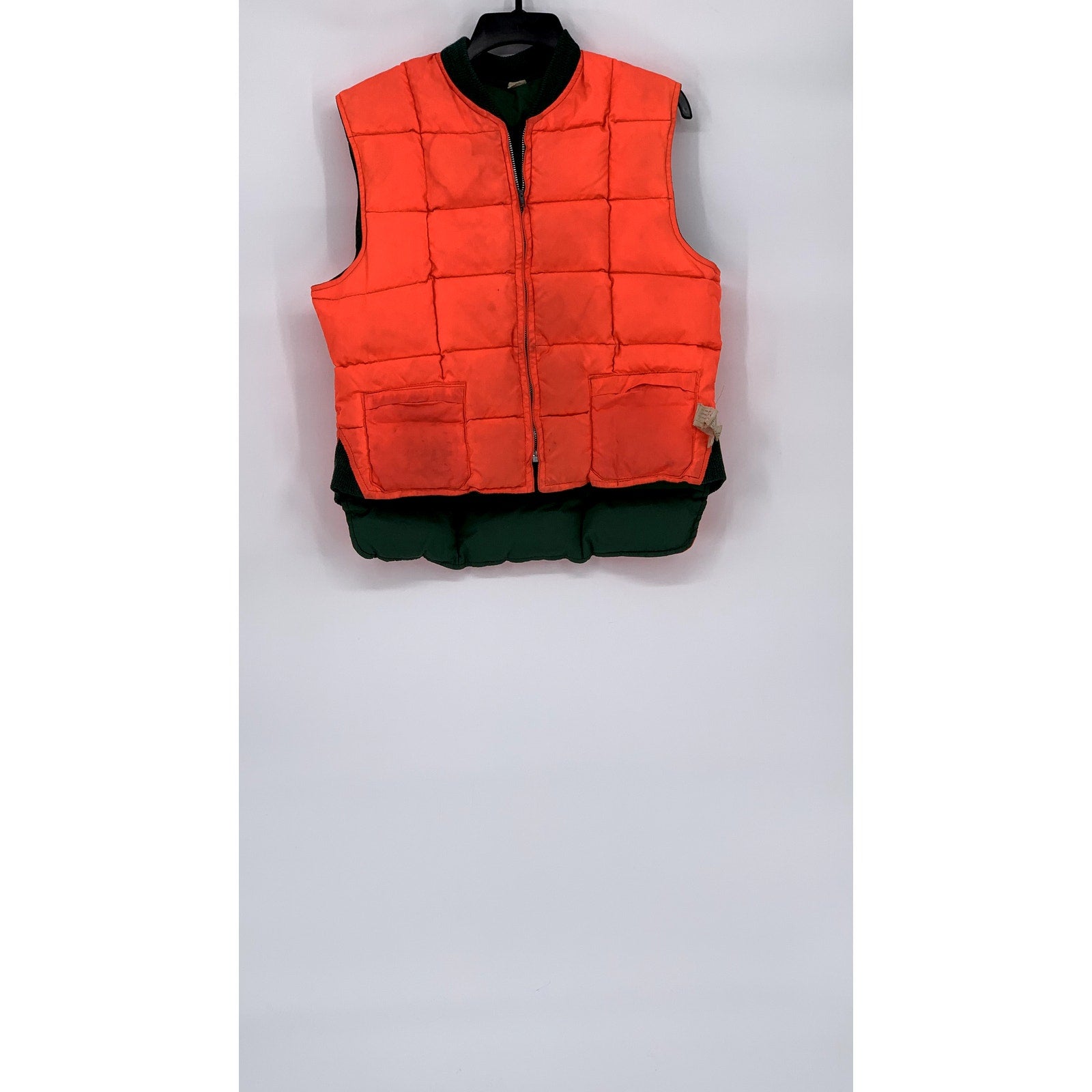 UNBRANDED Men's Forest Green-Orange Reversible Zip-Up Puffer Vest SZ S