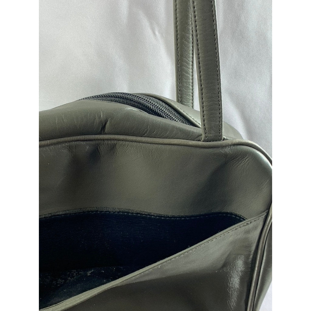 PERLINA NEW YORK Women's Gray Leather Round Satchel Messenger Bag