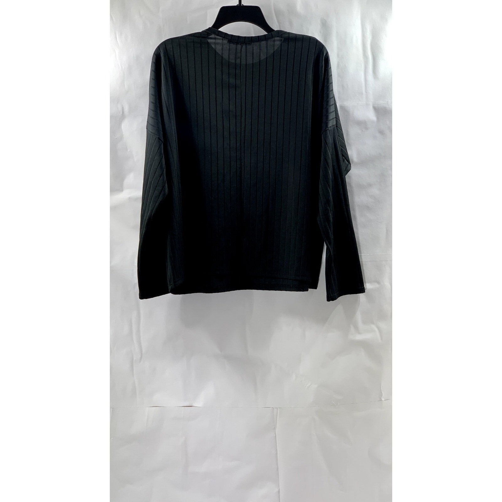 NASTY GAL Collection Women's Black Wide-Rib Crewneck Long Sleeve Top SZ 10