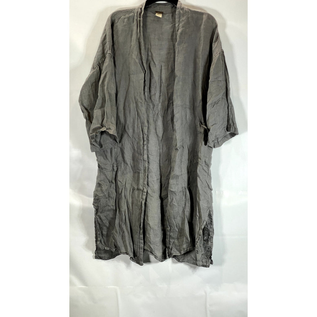 MEGASCHONI Women's Gray Linen Open-Front Lightweight Cardigan SZ S