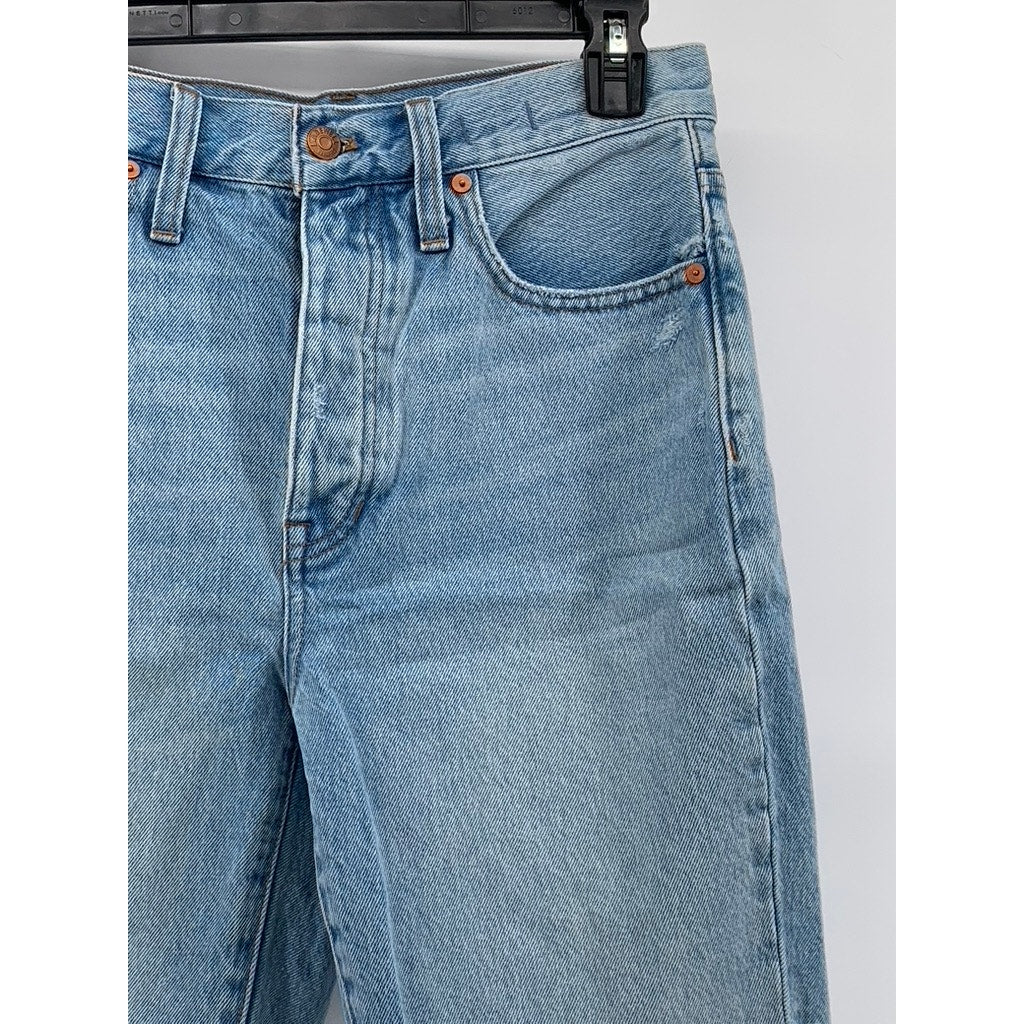 MADEWELL Women's Blue Denim Frayed Baggy Bermuda Shorts SZ 23