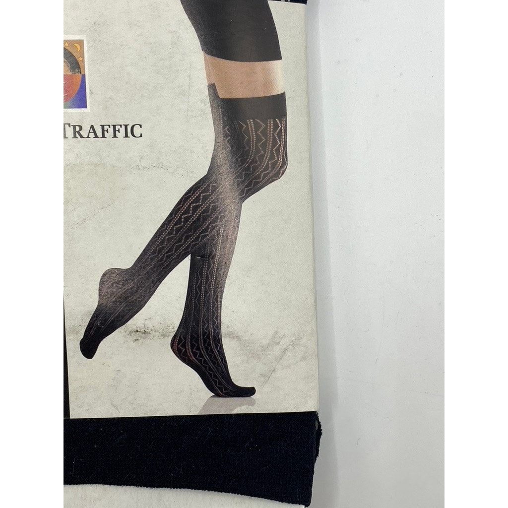 FOOT TRAFFIC Women's Black Cutout Stretch Pull-On Knee High Socks SZ OS