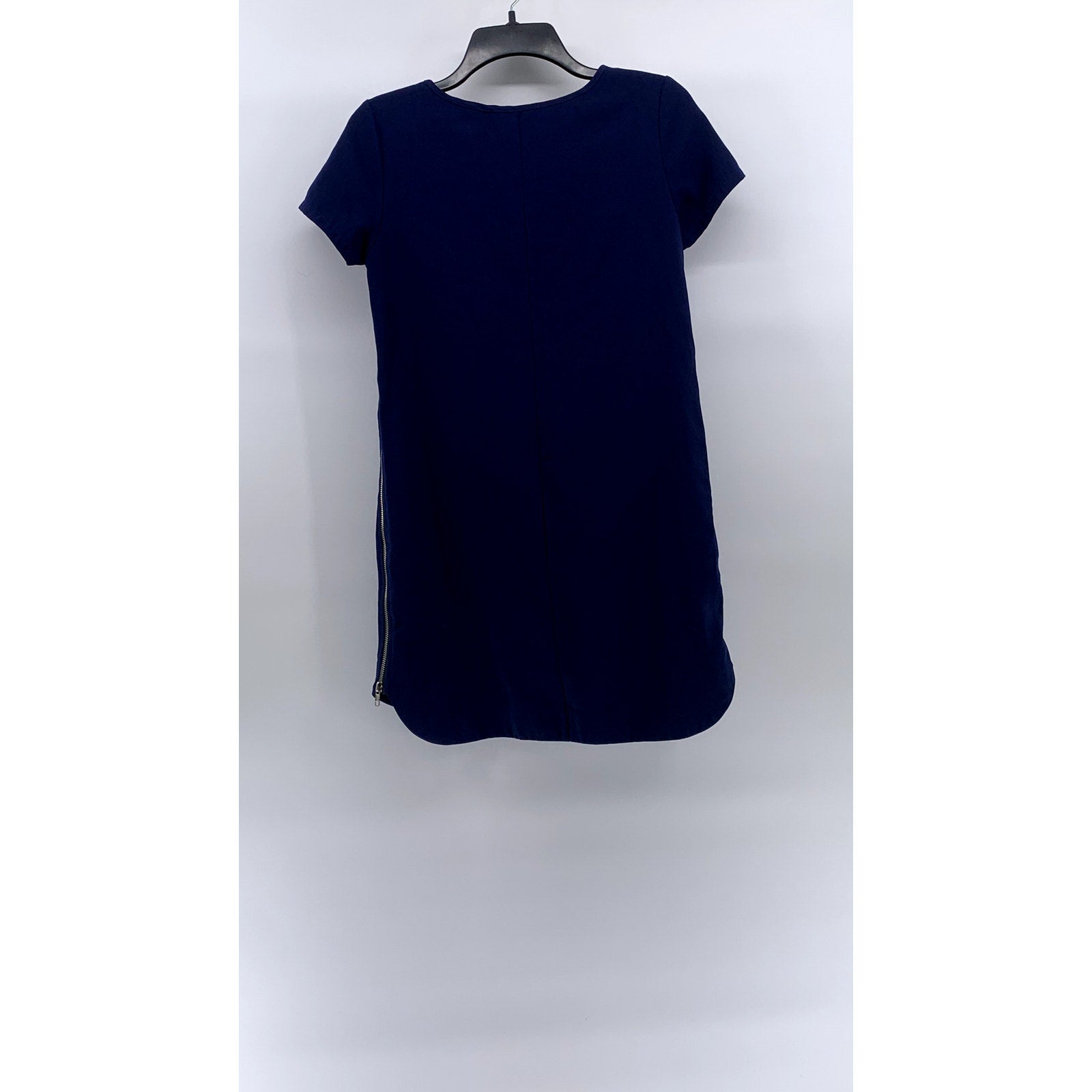 LULU'S Women's Dark Royal Blue Crewneck Short Sleeve Zipper-Hem Shift Dress SZXS